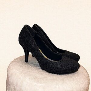 Silver Slippers Sparkly Black Heels – Size 9W 4” Heel – Elegant & Eye-Catching